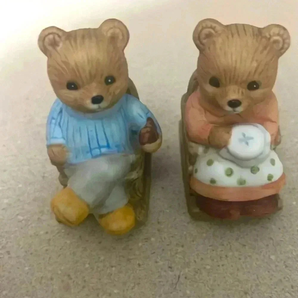 Vintage Homco Ceramic Teddy Bears~Grandma & Grandpa~Rocking Chair~EXC!